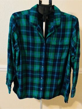 Lands' End Flannel PJ Set. Green and Navy